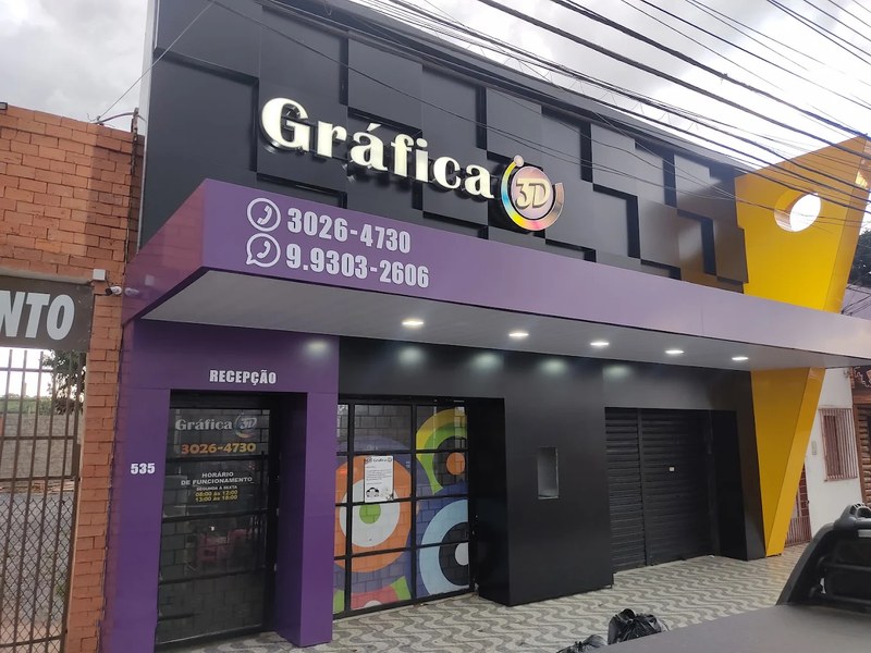 Fachada da unidade de atendimento da Gráfica 3D, na Av. Couto Magalhães, 535, em Várzea Grande